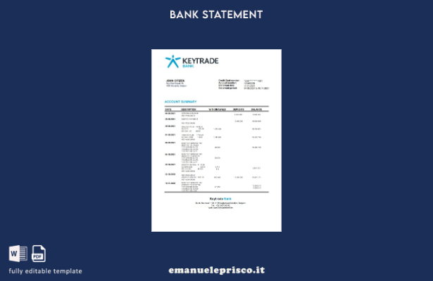 modello word di estratto conto bancario Belgio Keytrade in stile verificato
